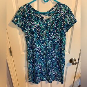 Talbots Size Medium Petite Blue Green Patterned Dress